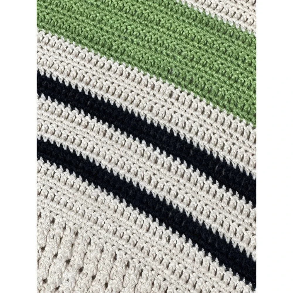 33x63 Green, Cream, Black Striped‎ Afghan/throw Blanket